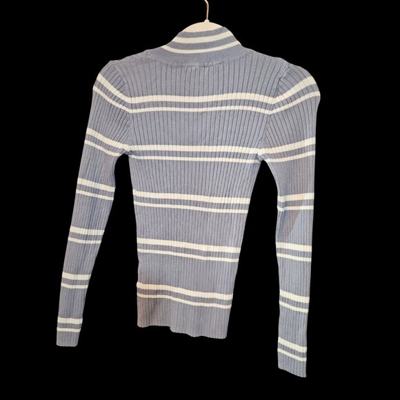 Pink Republic Blue & White Striped Ribbed Quarter Zip Sweater Size Small - Picture 3 of 4